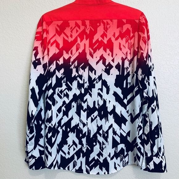 Calvin Klein Red and Black top  Ombre long sleeve blouse size S front pockets - Picture 2 of 11